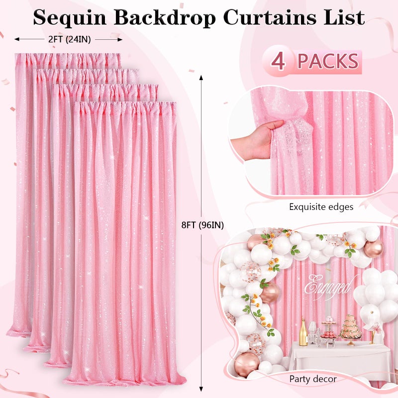 QueenDream Pink Sequin Backdrop Drapes 4 Panels 2FTx8FT Glitter Backdrop Curtains for Wedding Party Stage Decorations - Image 4